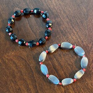 Handmade Beaded Bracelet Set - Black Gray Red